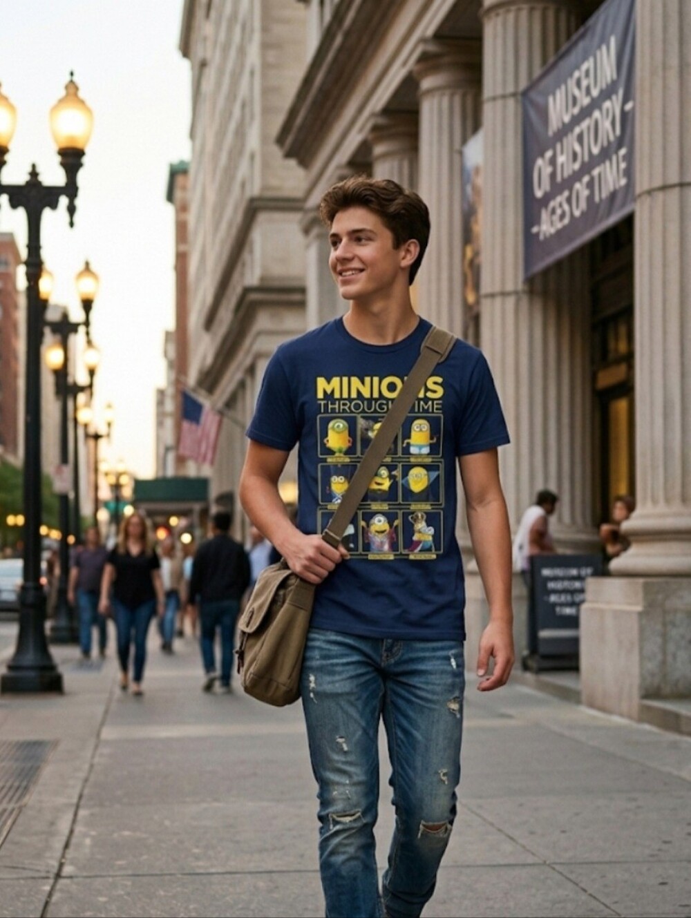Minions Through Time Graphic Tee - Navy Blue